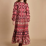 abito lungo con stampa geometrica GRAPHIC AINIKA 339938 RED farm rio 