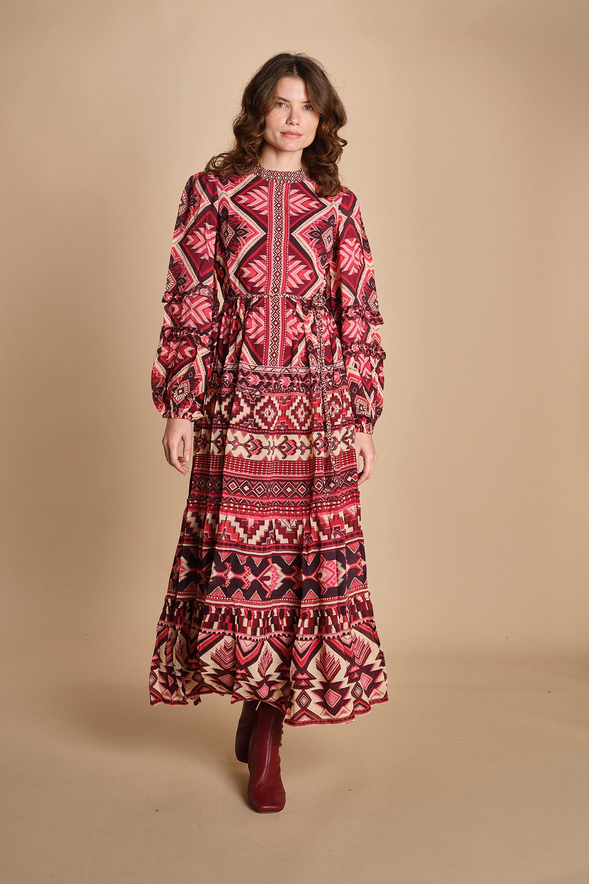 abito lungo con stampa geometrica GRAPHIC AINIKA 339938 RED farm rio 