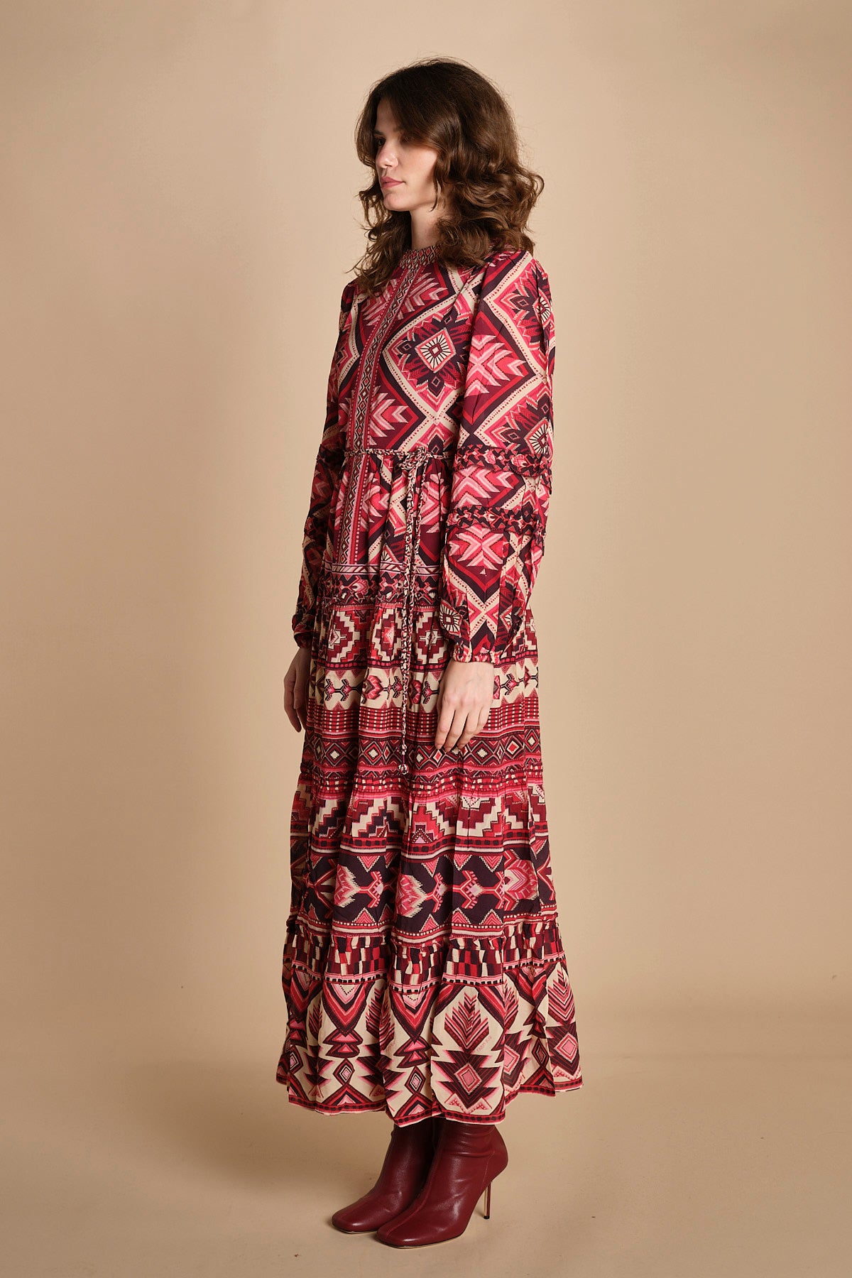 abito lungo con stampa geometrica GRAPHIC AINIKA 339938 RED farm rio 