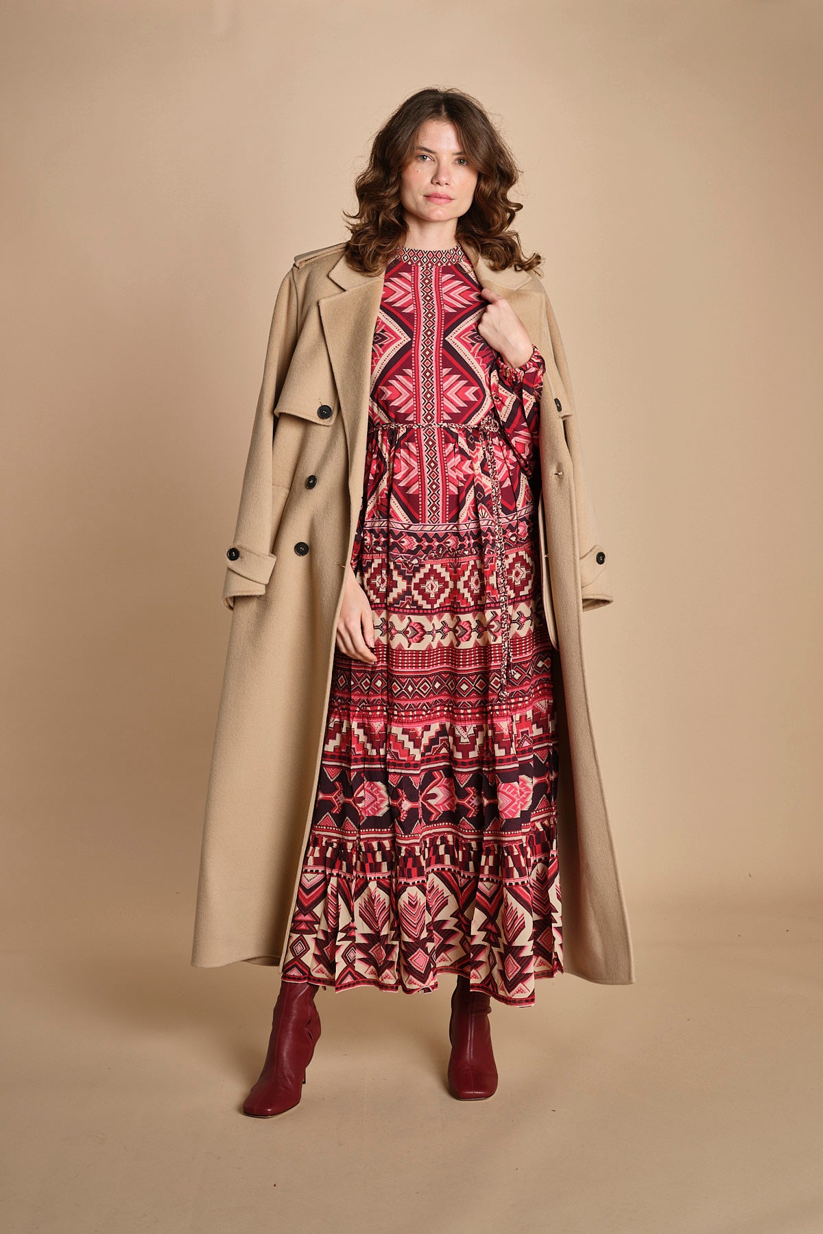abito lungo con stampa geometrica GRAPHIC AINIKA 339938 RED farm rio 