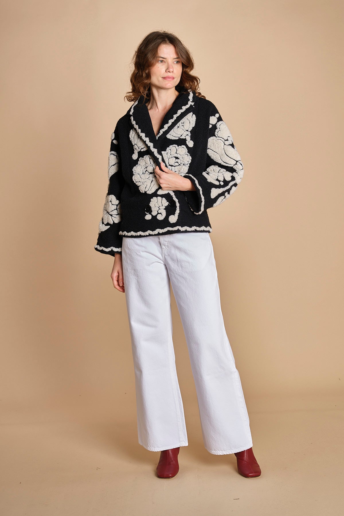 giacca jaquard a fiori FLORAL ARABESQUE 340230 CREAM farm rio 