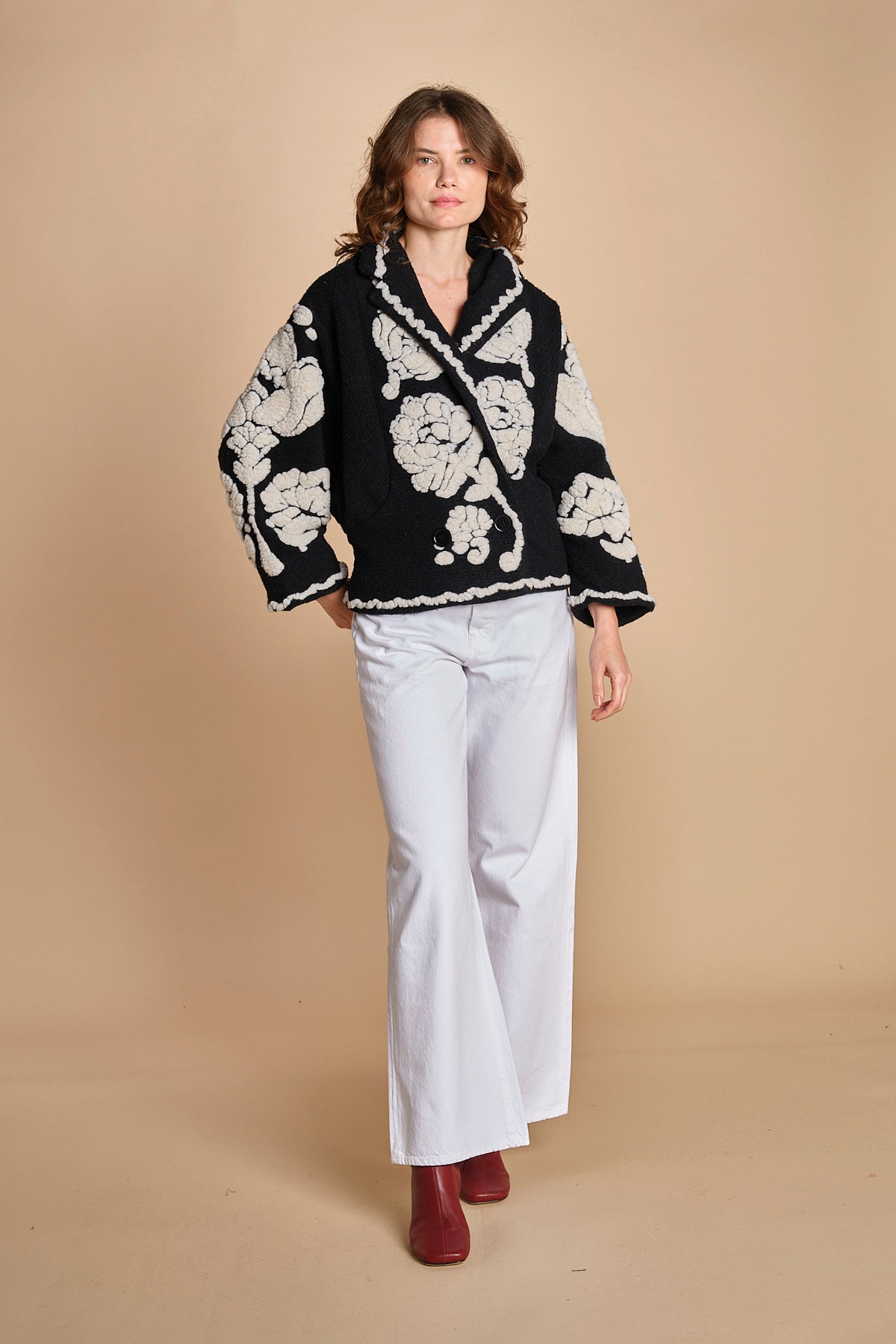 giacca jaquard a fiori FLORAL ARABESQUE 340230 CREAM farm rio 