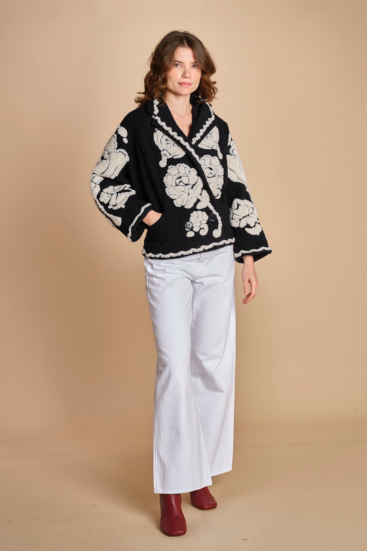 giacca jaquard a fiori FLORAL ARABESQUE 340230 CREAM farm rio 