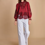 camicia con inserti in pizzo BERRY GARDEN 340369 BURGUNDY farm rio 