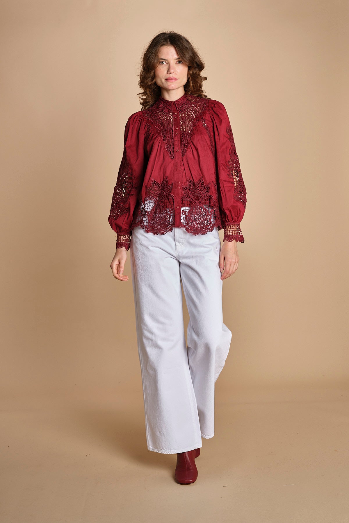 camicia con inserti in pizzo BERRY GARDEN 340369 BURGUNDY farm rio 