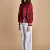 camicia con inserti in pizzo BERRY GARDEN 340369 BURGUNDY farm rio 