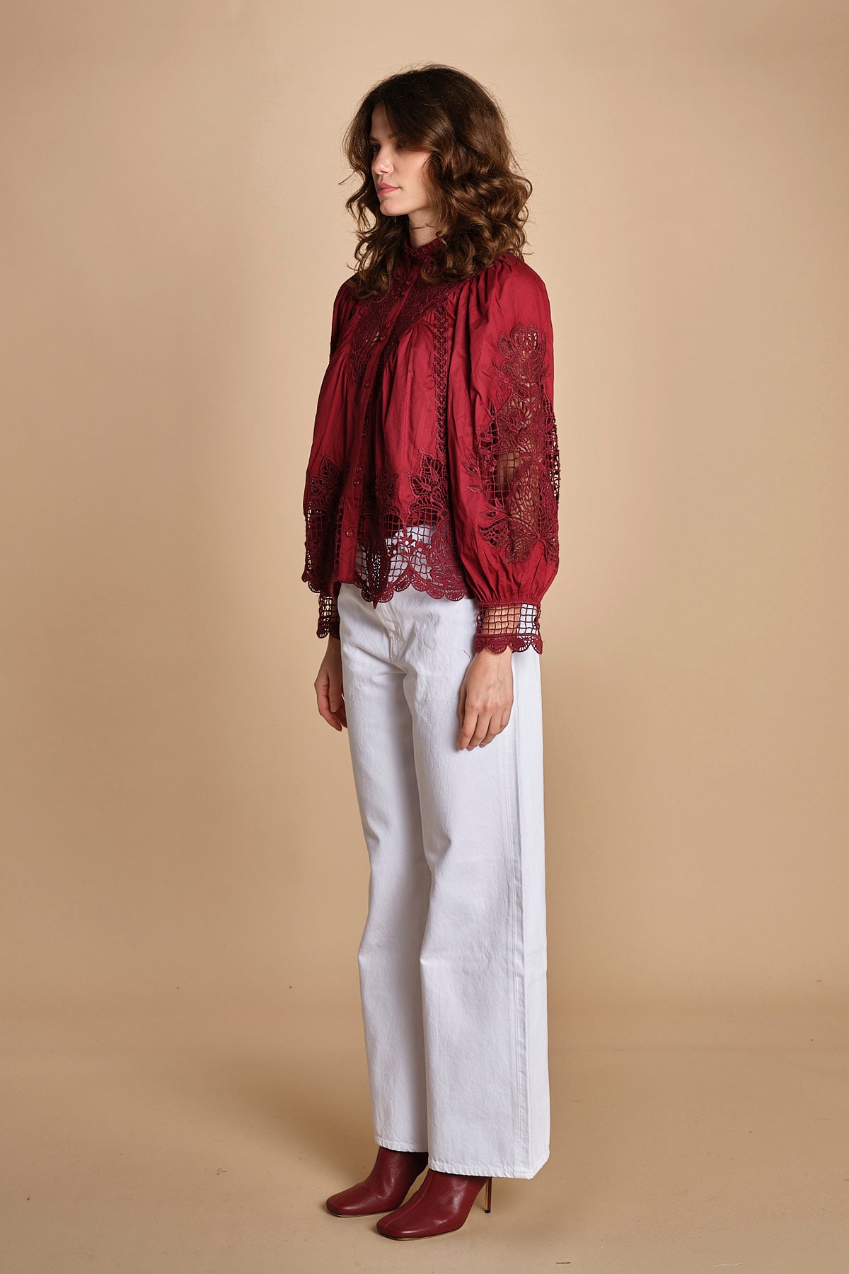 camicia con inserti in pizzo BERRY GARDEN 340369 BURGUNDY farm rio 