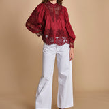 camicia con inserti in pizzo BERRY GARDEN 340369 BURGUNDY farm rio 