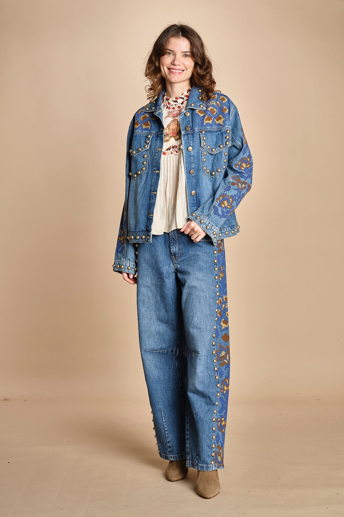 denim con borchie 3DETAIL STUDS PANT 40607 L0034 farm rio 