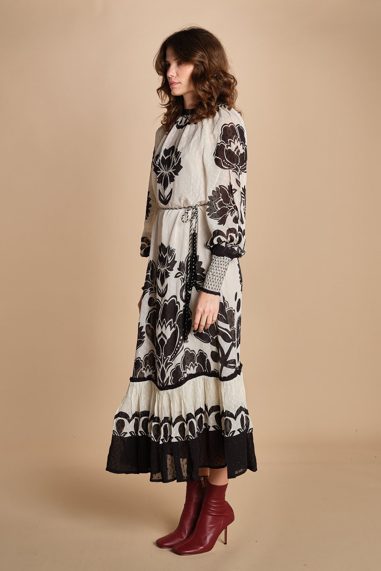 abito lungo con stampa a fiori FLORA ARABESQUE 339998 CREAM farm rio 