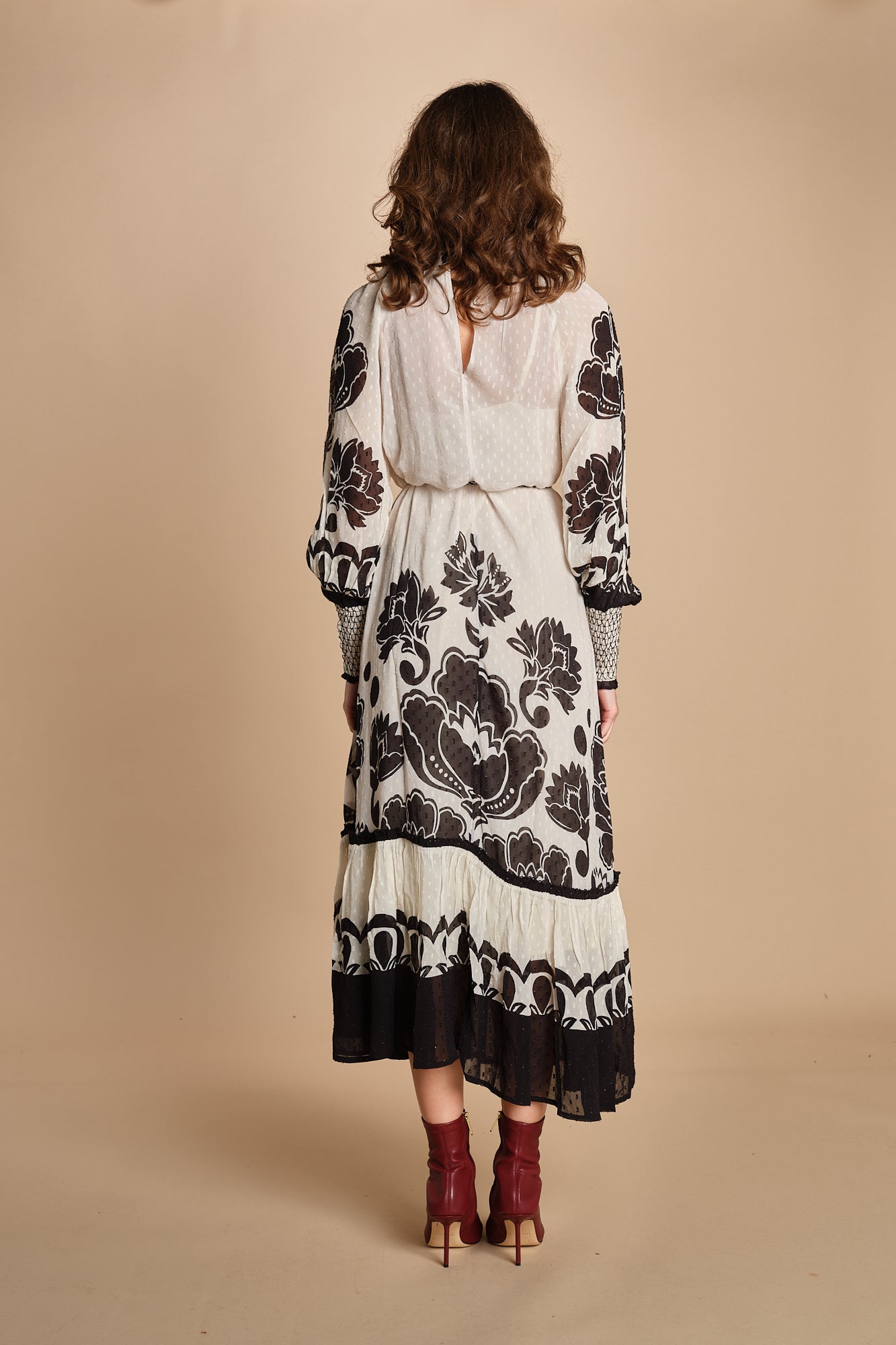 abito lungo con stampa a fiori FLORA ARABESQUE 339998 CREAM farm rio 