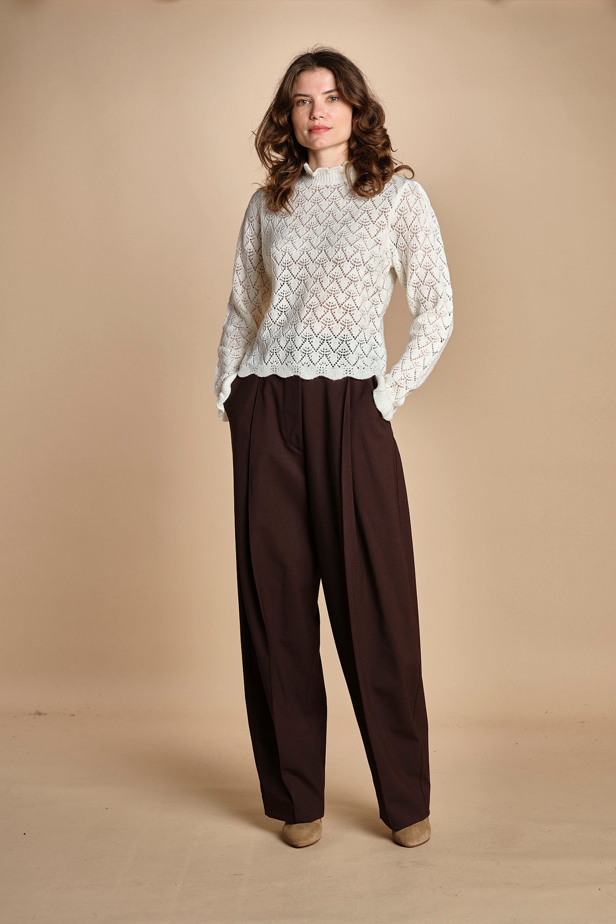 camicia in maglia ricamo pizzo LACE STICH 351912 OFF WHITE farm rio 