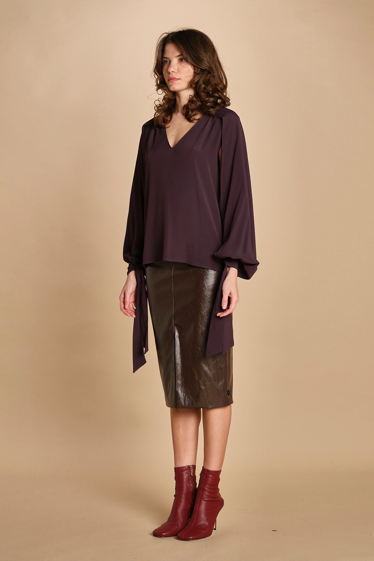 camicia in seta con maniche aperte 31102-304 MELANZANA 18 federica tosi 