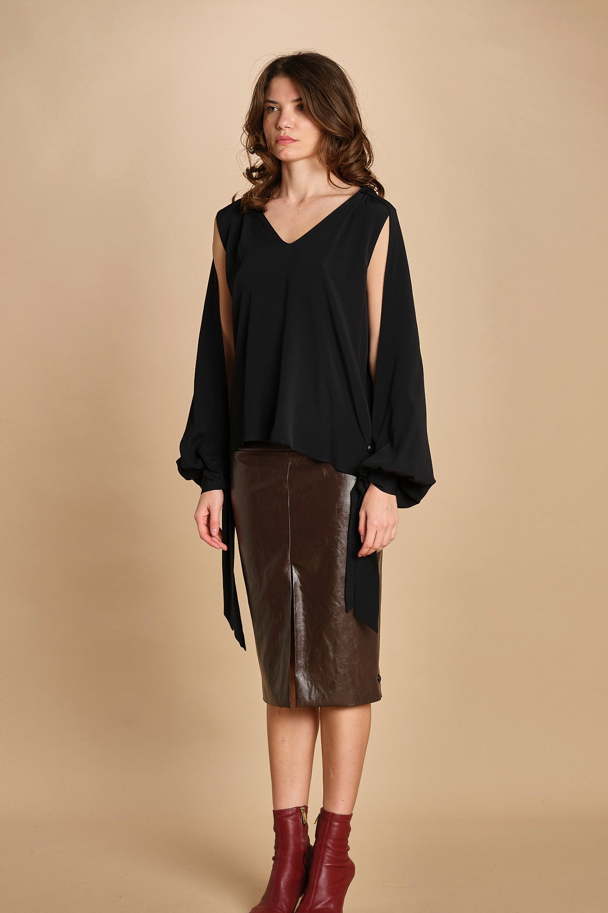 camicia in seta con maniche aperte 31102-304 NERO 29 federica tosi 