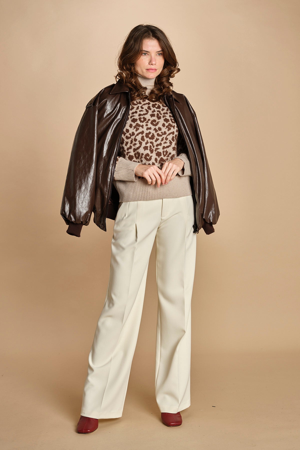 maglia collo alto maculata 32016-355 BEIGE.MORO 25 federica tosi 