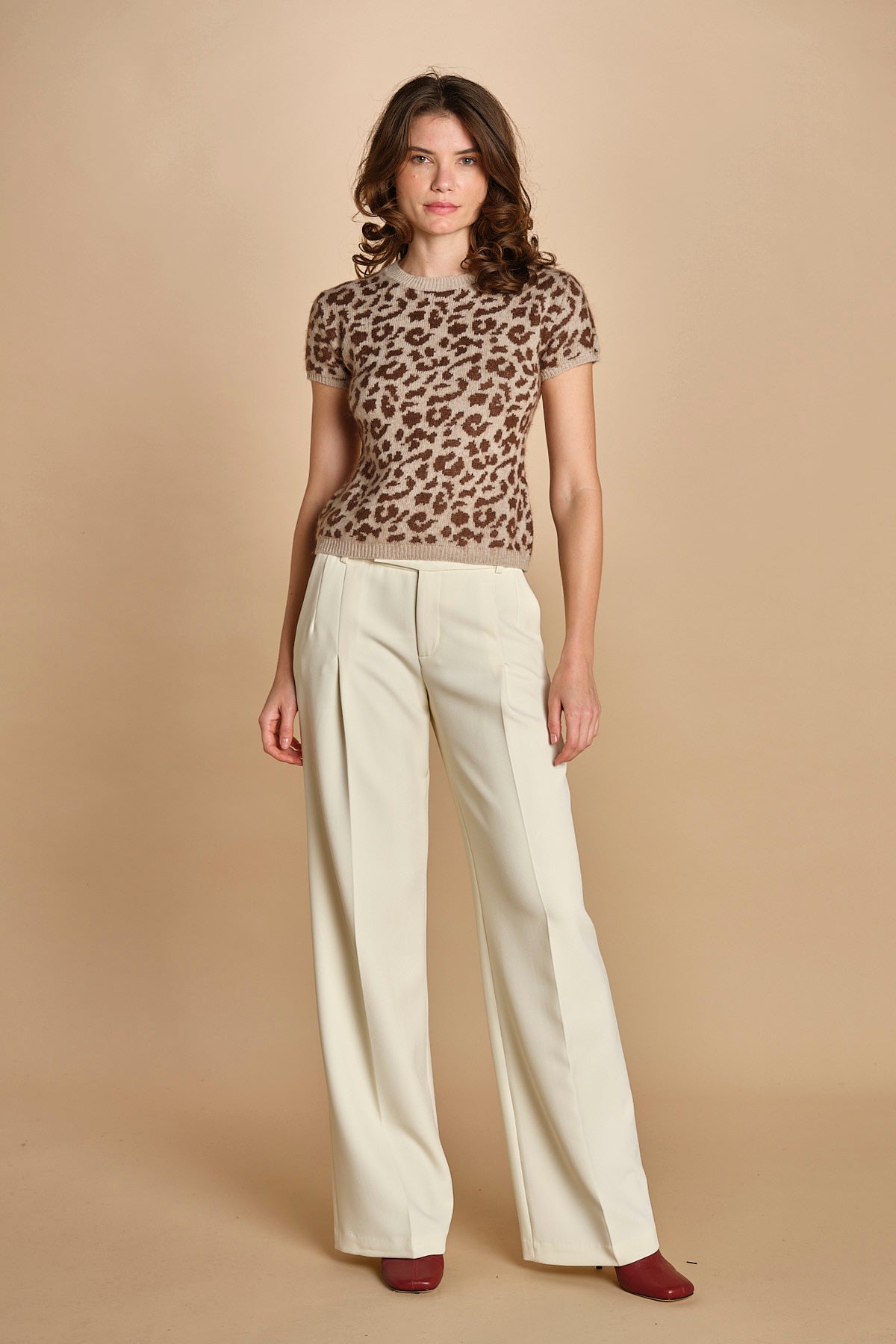 maglia manica corta  maculata 32019-355 BEIGE.MORO federica tosi 