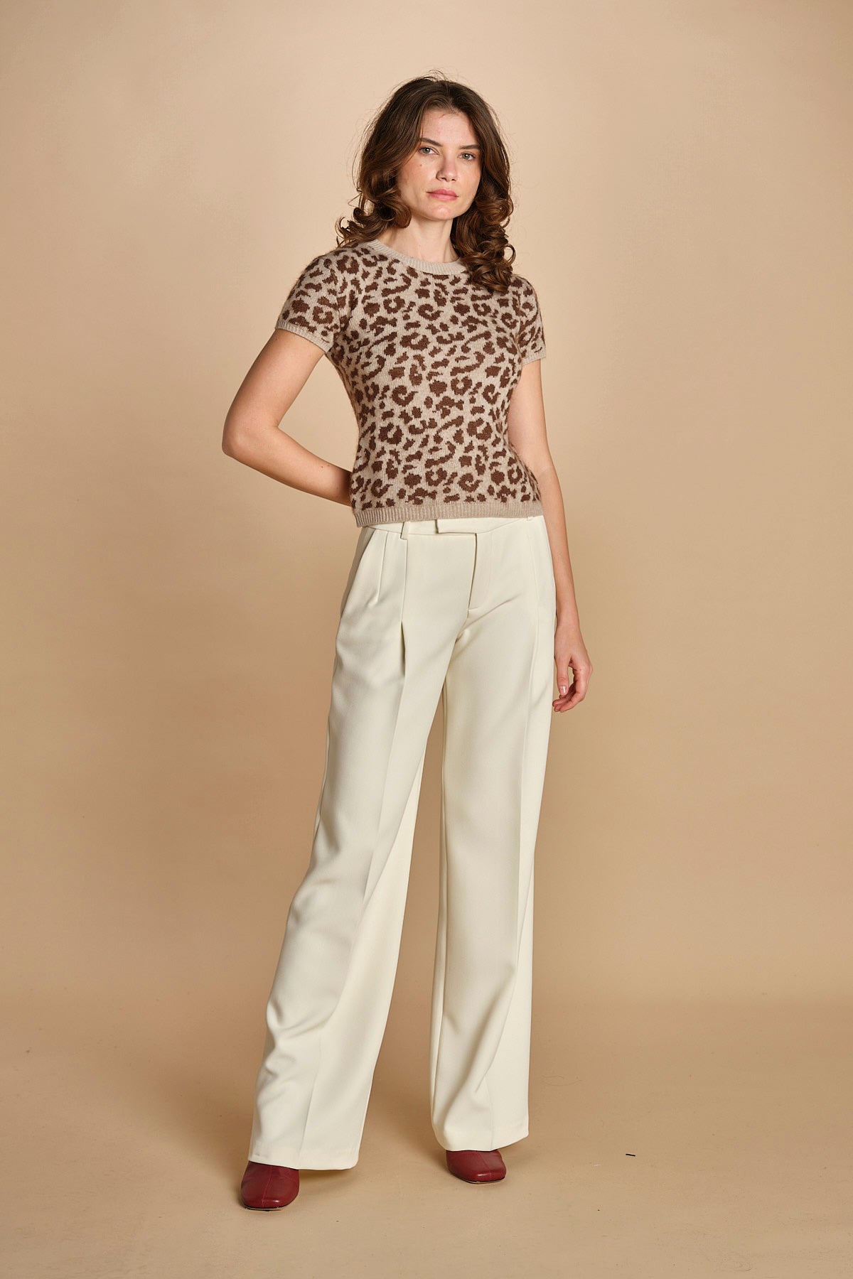 maglia manica corta  maculata 32019-355 BEIGE.MORO federica tosi 