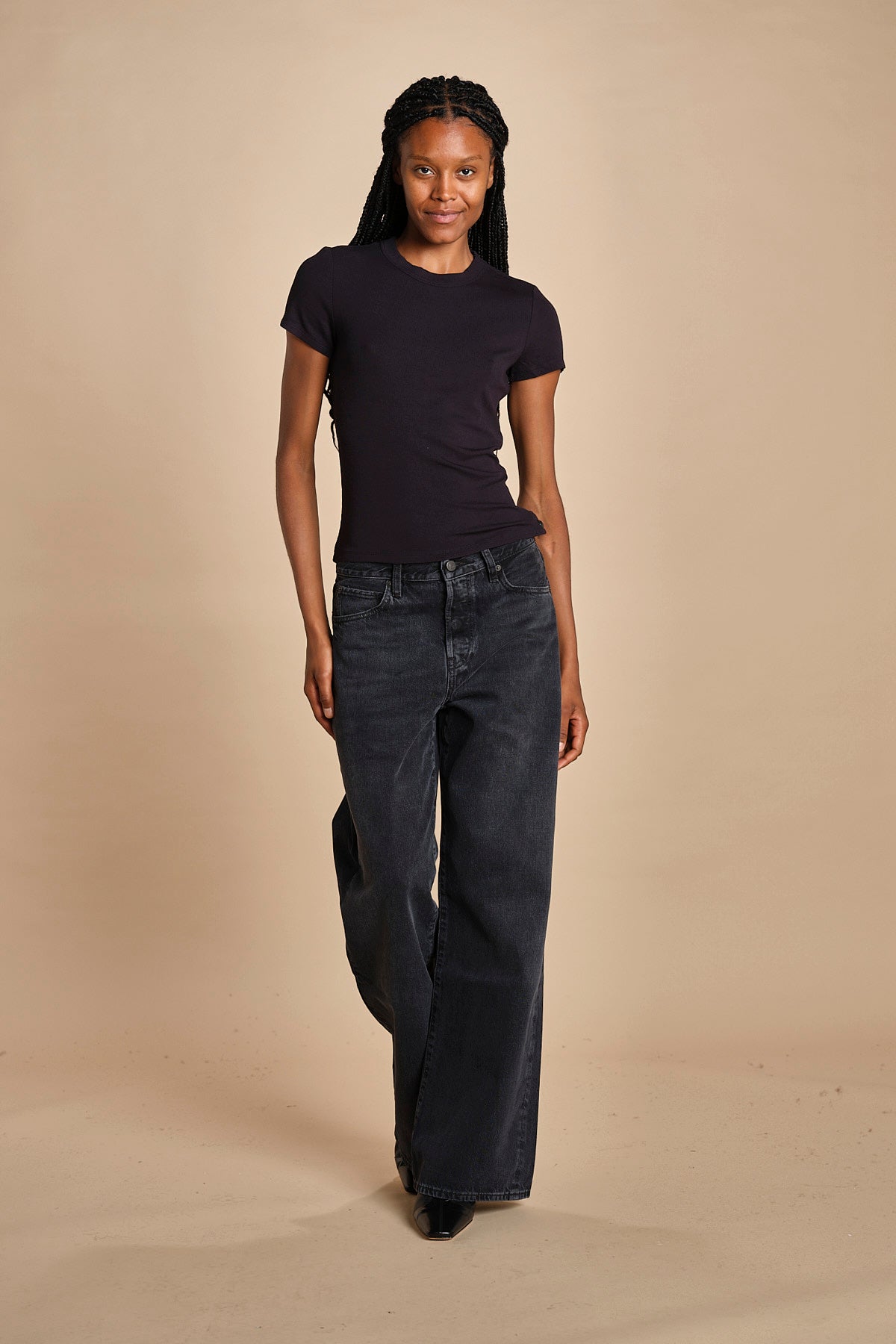 t-shirt a costine con manica corta THE RIB BABY TEE WE24JKT015 NERO frame 