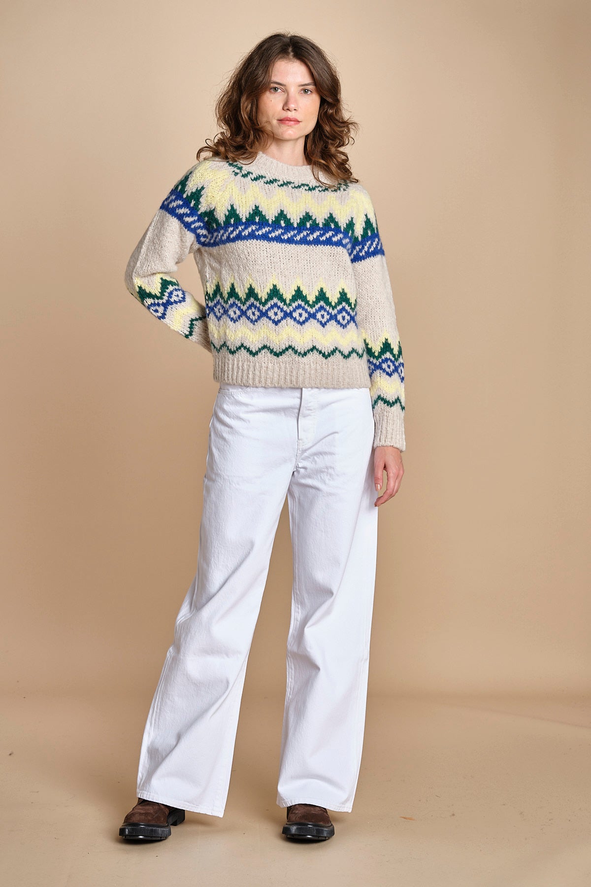 MAGIE maglia con greche BEND516 ECRU BLUE hartford 