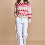 MAGIE maglia con greche BEND516 ECRU PINK hartford 