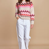 MAGIE maglia con greche BEND516 ECRU PINK hartford 