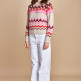 MAGIE maglia con greche BEND516 ECRU PINK hartford 