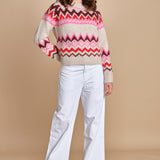 MAGIE maglia con greche BEND516 ECRU PINK hartford 