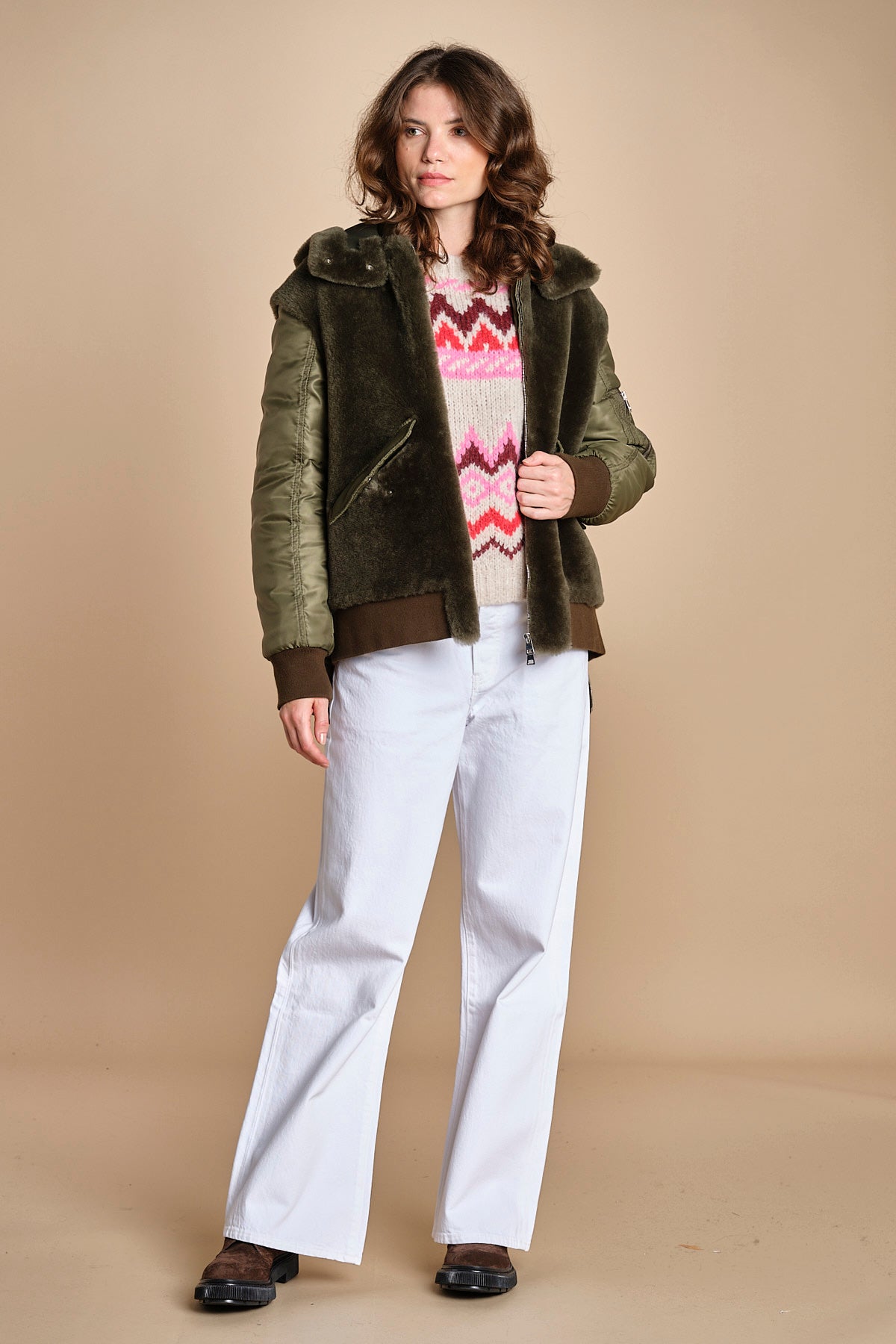 MAGIE maglia con greche BEND516 ECRU PINK hartford 