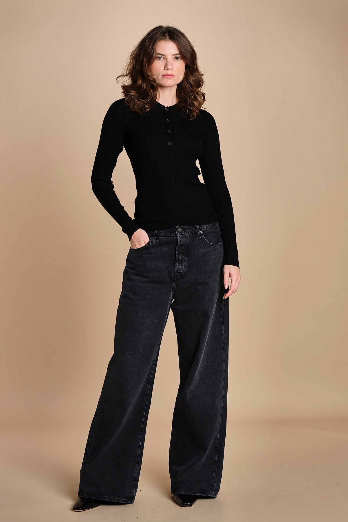polo a costine CADEE KNIT BLOUSE BLACK herskind 