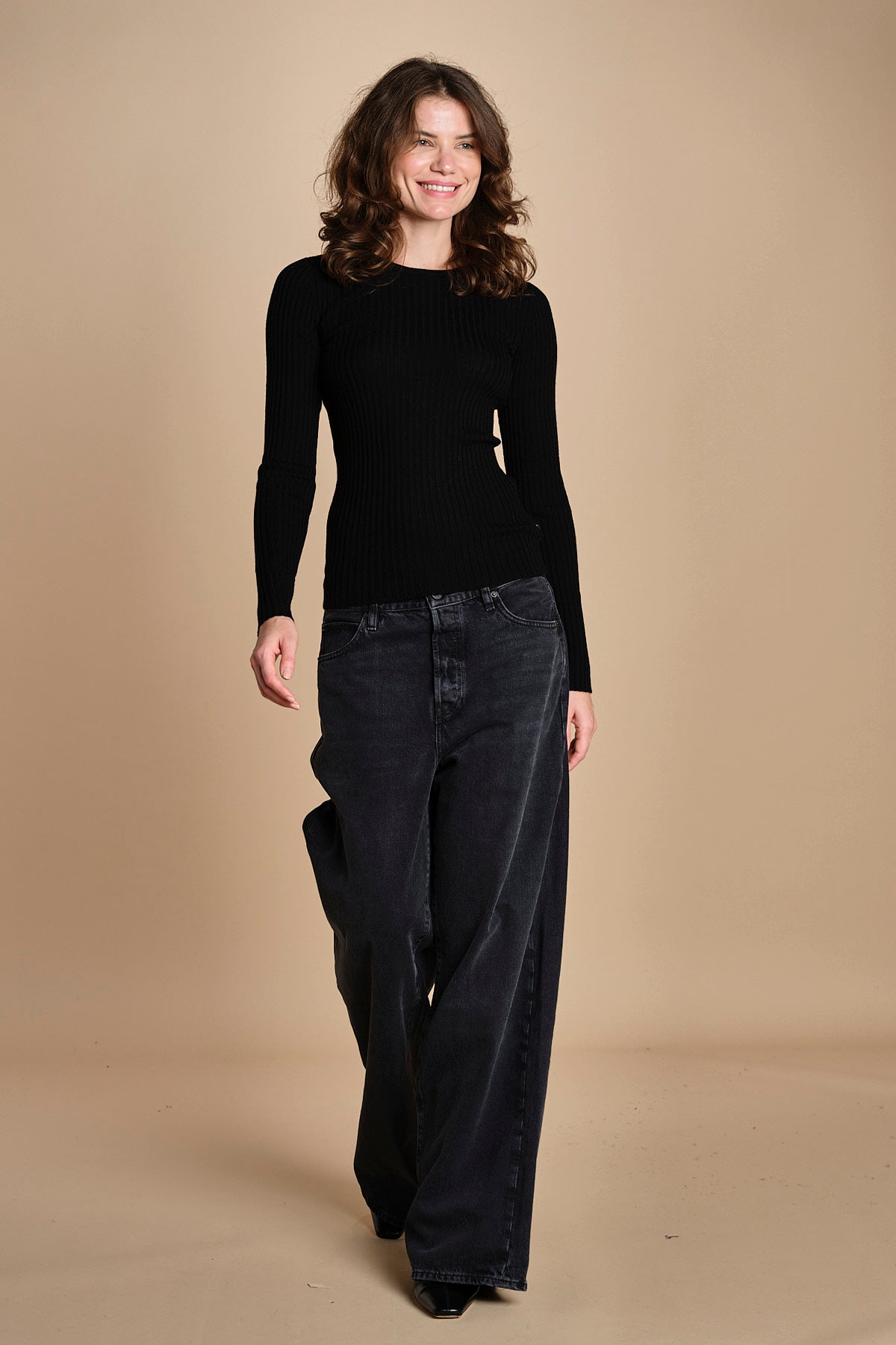 maglia girocollo a costine CAMB KNIT BLOUSE BLACK herskind 