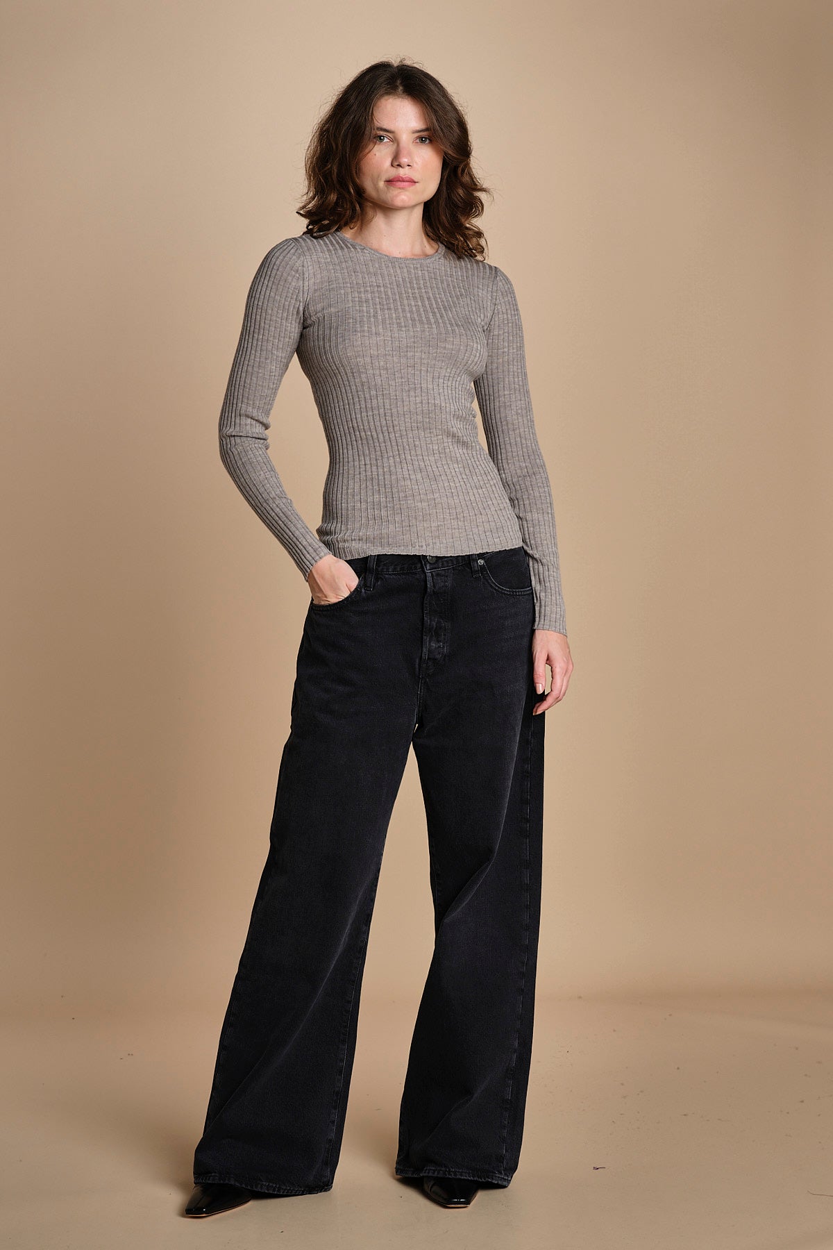maglia girocollo a costine CAMB KNIT BLOUSE LIGHT TAUBE herskind 