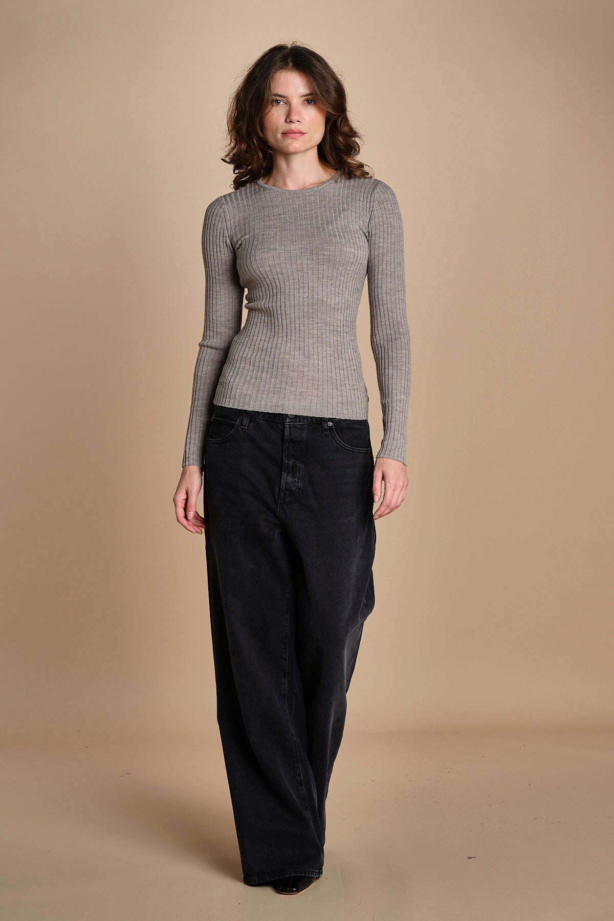 maglia girocollo a costine CAMB KNIT BLOUSE LIGHT TAUBE herskind 