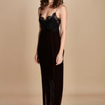 abito lungo in velluto e pizzo MICKE SILK BLEND DRESS BROWN herskind 