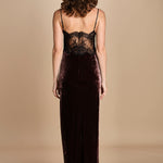abito lungo in velluto e pizzo MICKE SILK BLEND DRESS BROWN herskind 