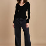 maglia scollo a v NOVA KNIT BLOUSE BLACK herskind 