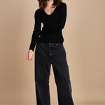 maglia scollo a v NOVA KNIT BLOUSE BLACK herskind 
