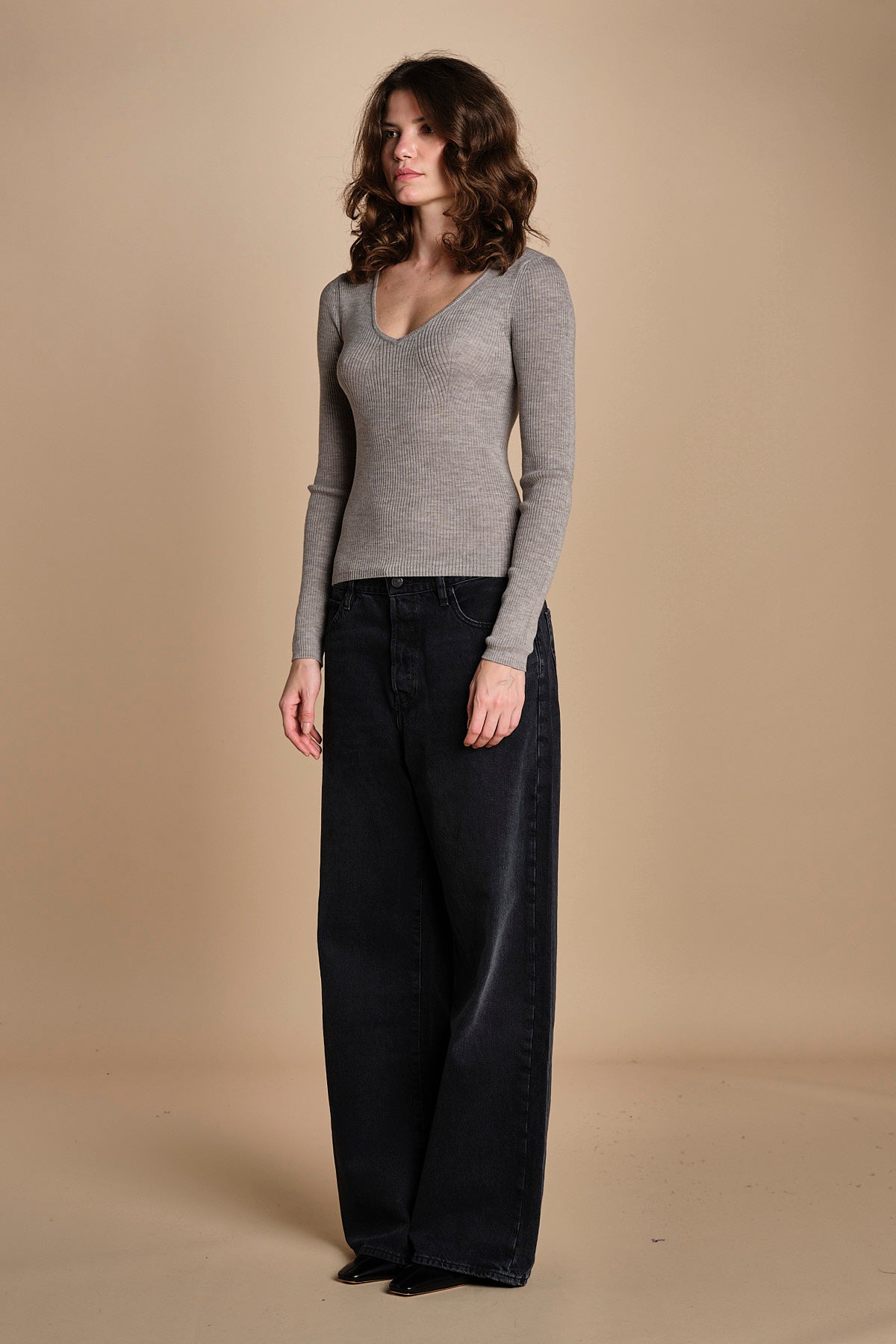 maglia scollo a v NOVA KNIT BLOUSE LIGHT TAUBE herskind 