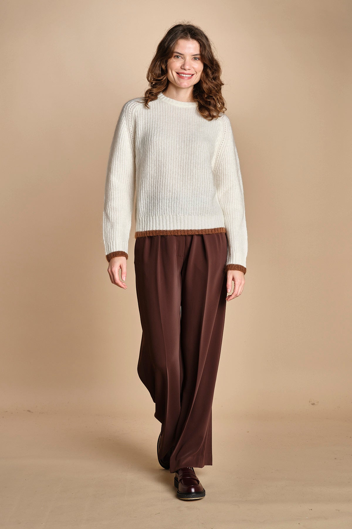 maglia a coste in mohair 15K106WM005 P110 ECRU ines de la fressange 