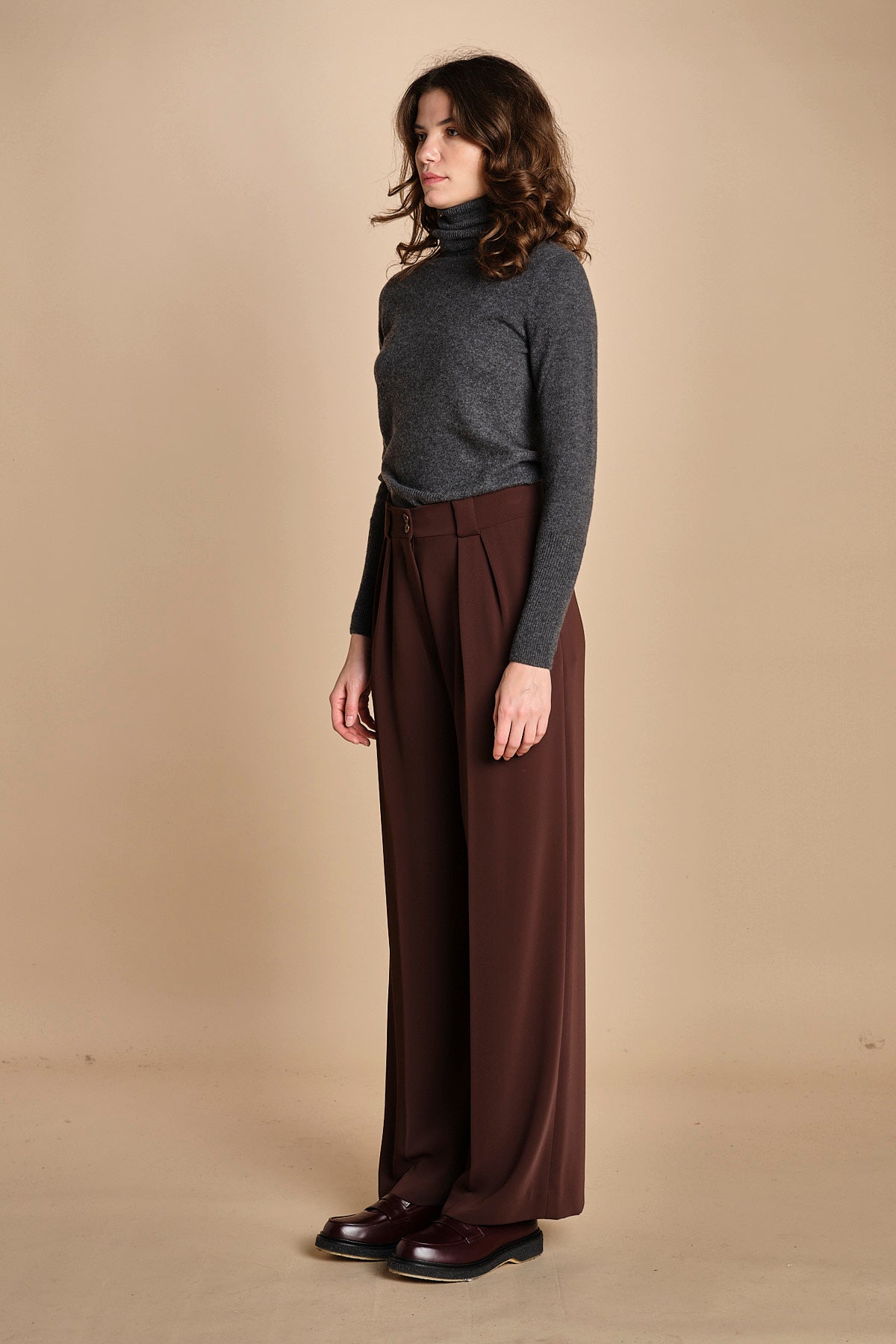 pantalone con pinces 15P008PL022 P157 DARK BROWN ines de la fressange 