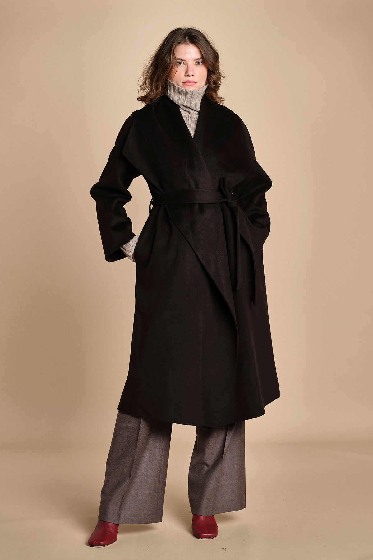 cappotto vestaglia double collo grande CARRIE ROSE  IO111048 BR291 ivy oak 