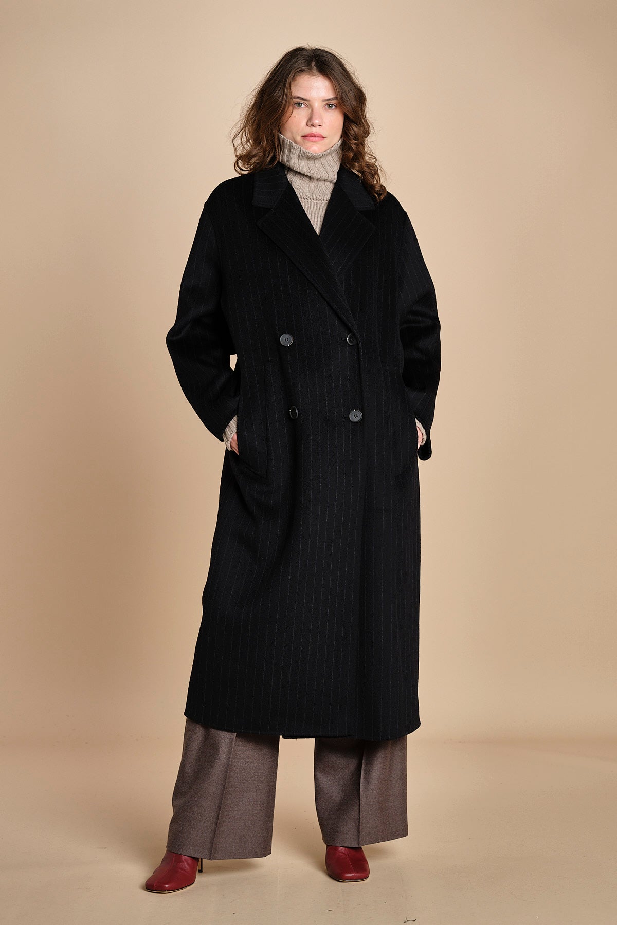 cappotto doppiopetto CLARA IO1111105 MC2163 PINSTRIPE ivy oak 