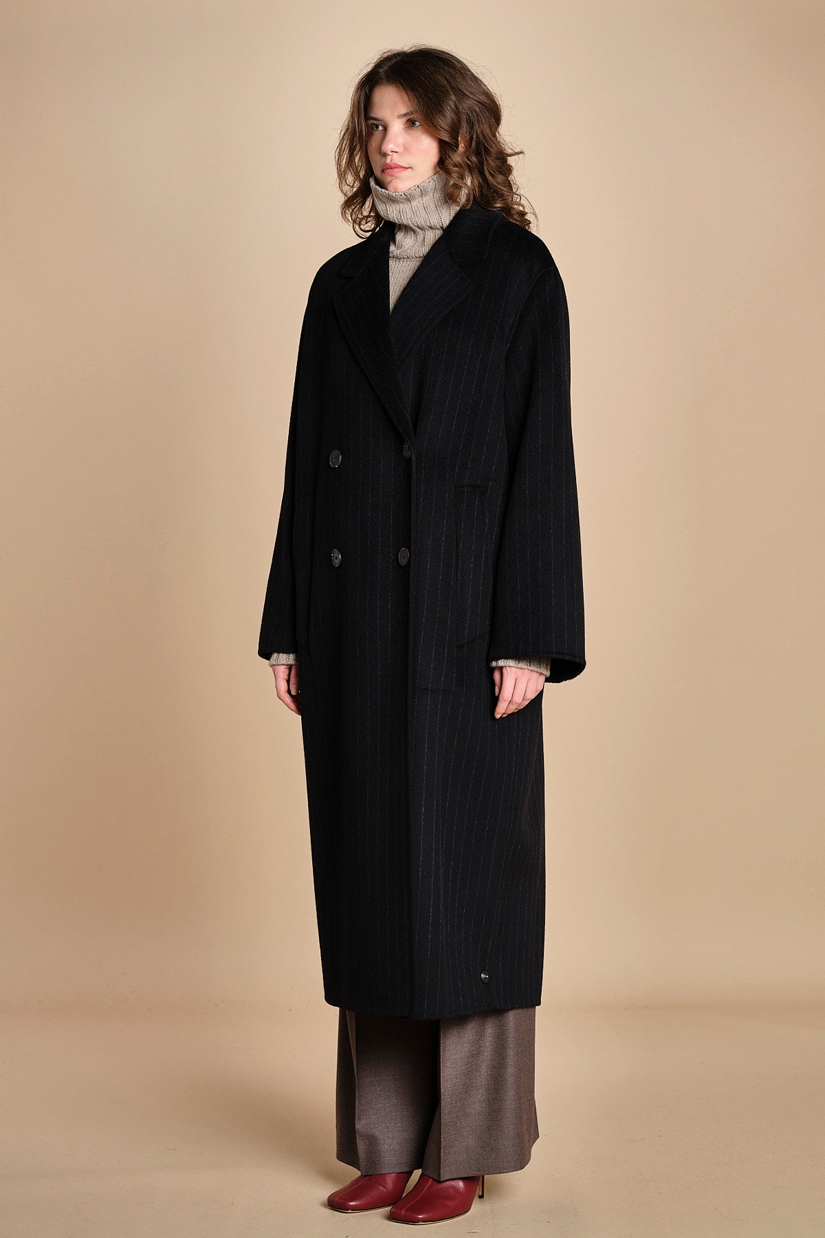 cappotto doppiopetto CLARA IO1111105 MC2163 PINSTRIPE ivy oak 