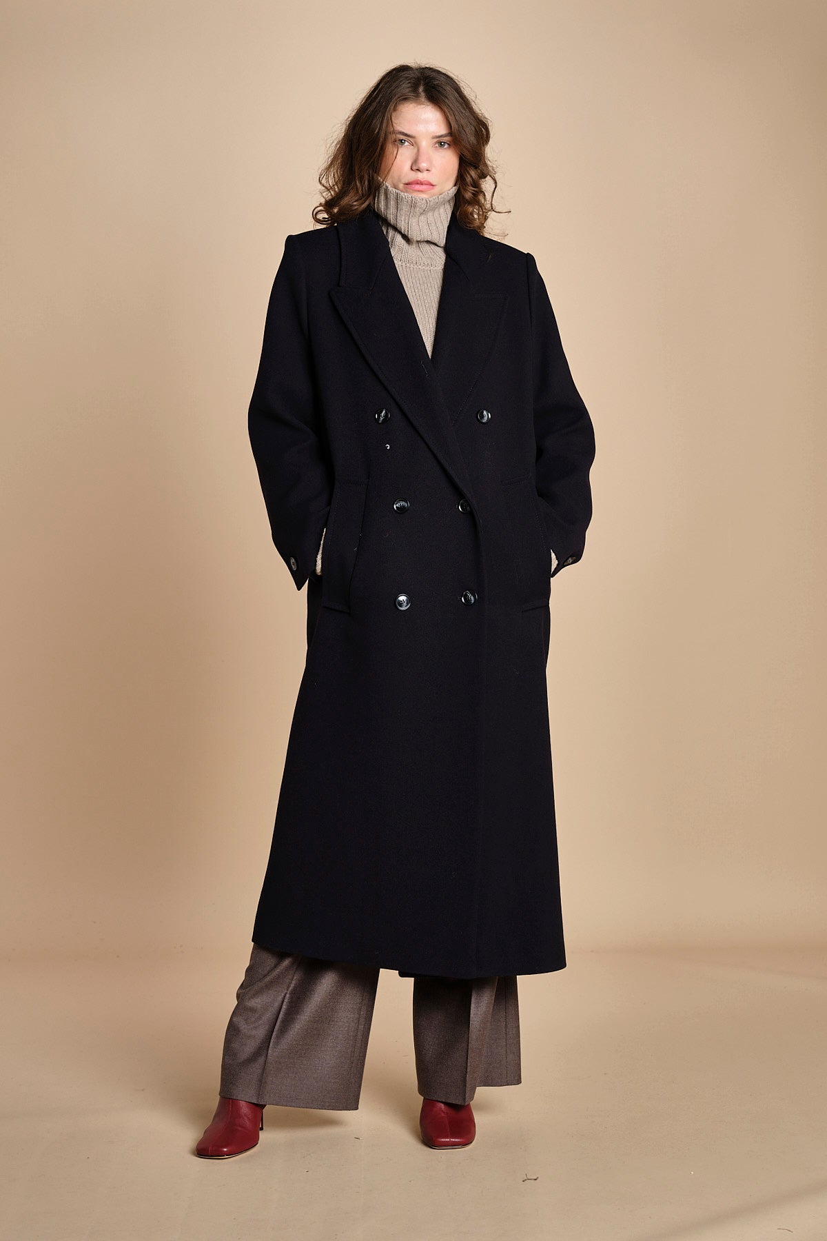 cappotto doppiopetto in panno CLEMENCE IO111135 BL900 ivy oak 