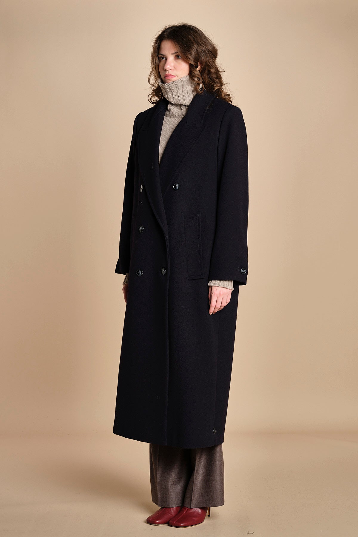 cappotto doppiopetto in panno CLEMENCE IO111135 BL900 ivy oak 