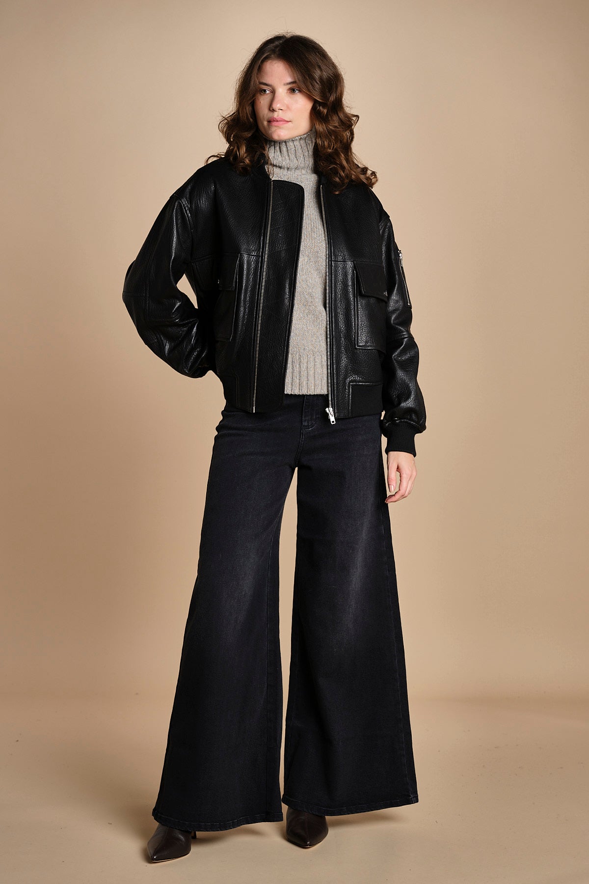 LARA bomber in pelle LARA IO118048 BK999 ivy oak 