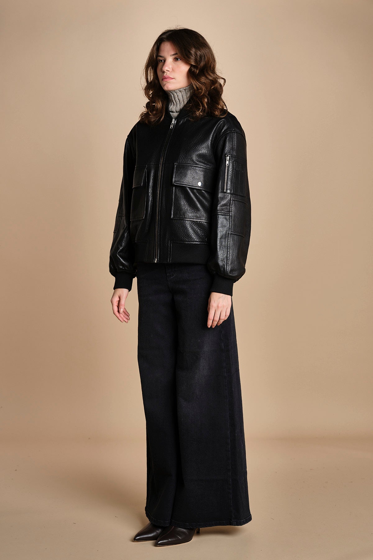 LARA bomber in pelle LARA IO118048 BK999 ivy oak 