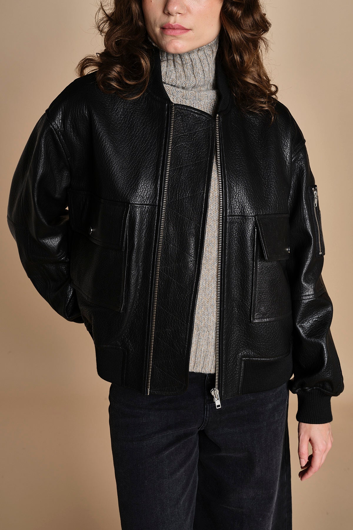 LARA bomber in pelle LARA IO118048 BK999 ivy oak 