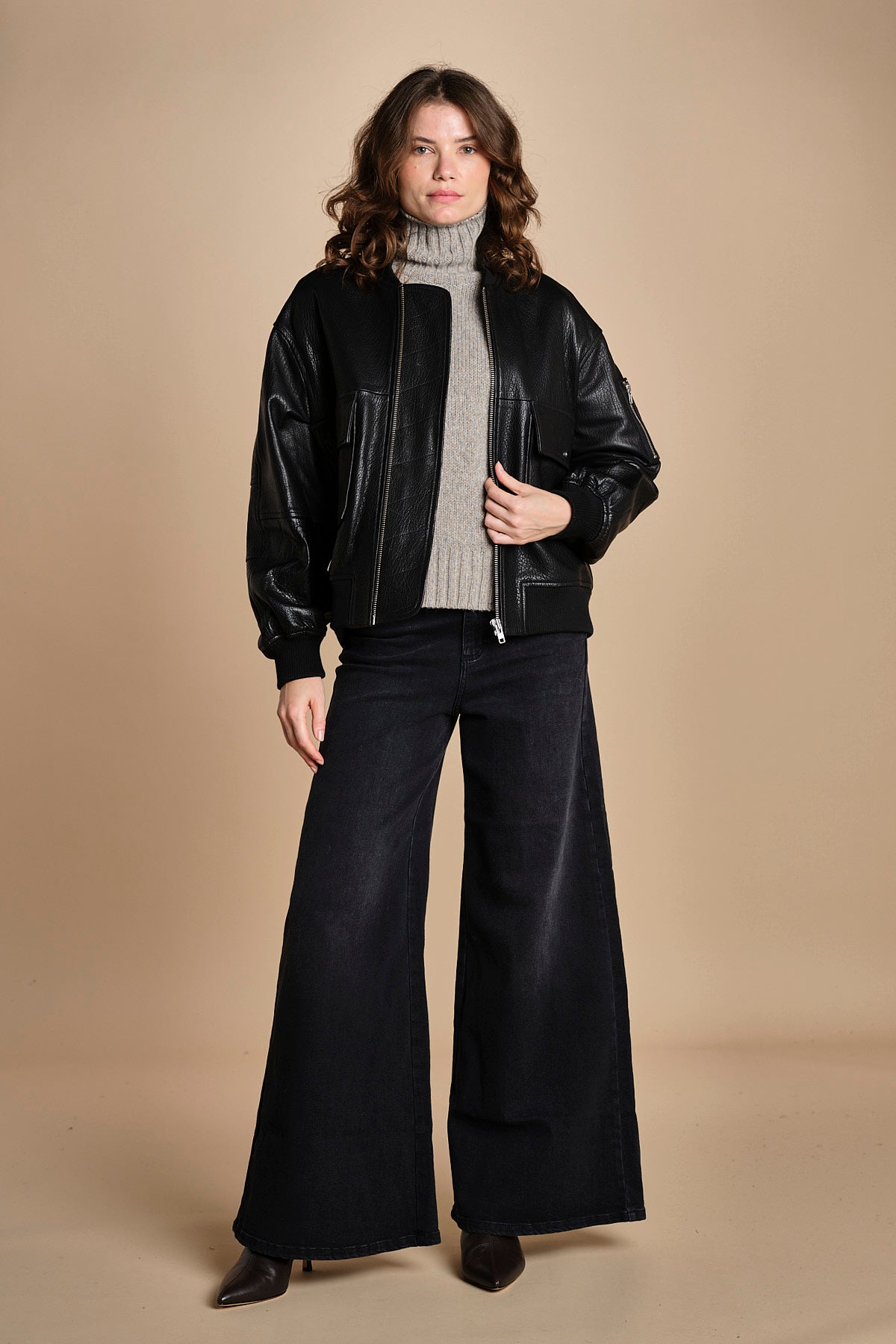 LARA bomber in pelle LARA IO118048 BK999 ivy oak 