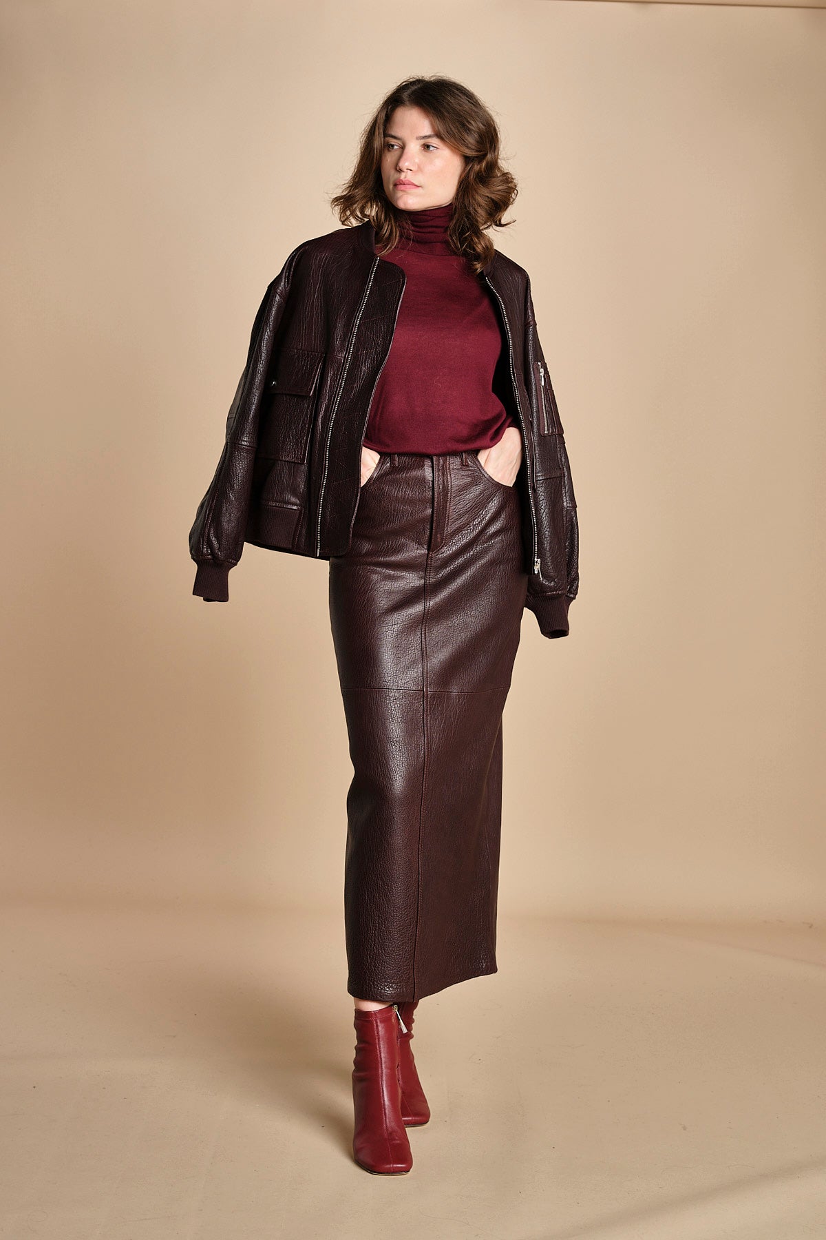 LISANNE gonna longuette in pelle LISANNE  IO118050 RE401 ivy oak 