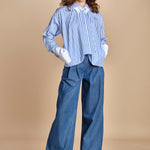 camicia a righe con doppio colletto CRAZY SHIRT MJD142B4H8016 J0233 LIGHT BLUE jejia 